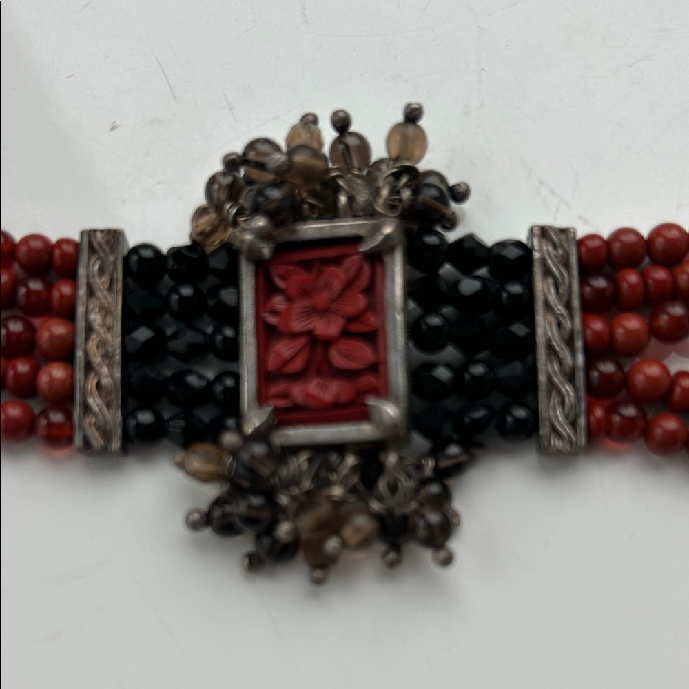 Red Beaded Multi-Strand Statement Bracelet - image 2